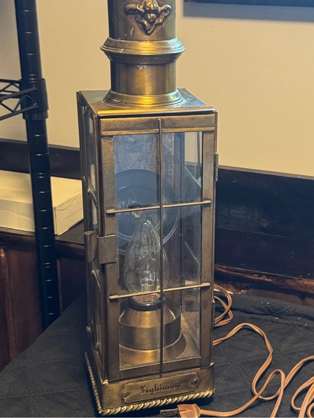 Vintage-Inspired Brass Metal Glass Lantern - Gold Words